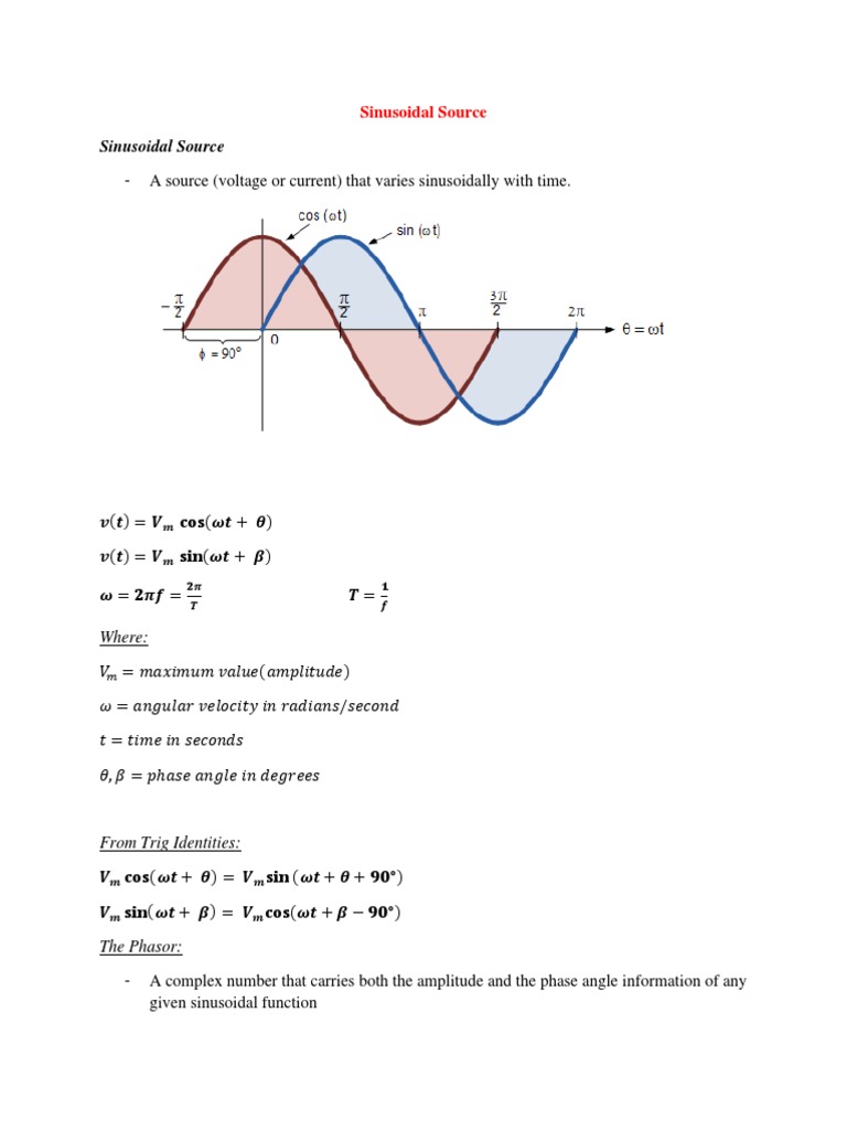 Sinusoidal Source Electrical Ciruits AC Notes PDF Mechanics