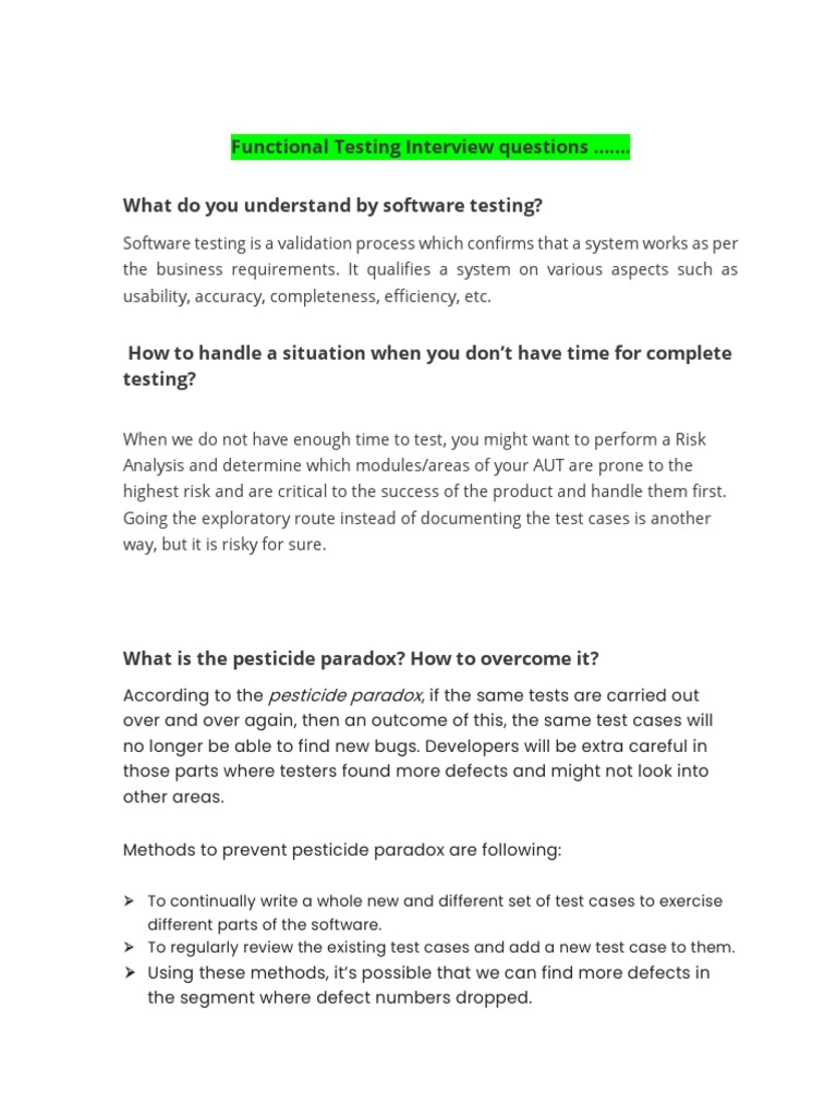 Functional Testing Interview Questions PDF Software Testing