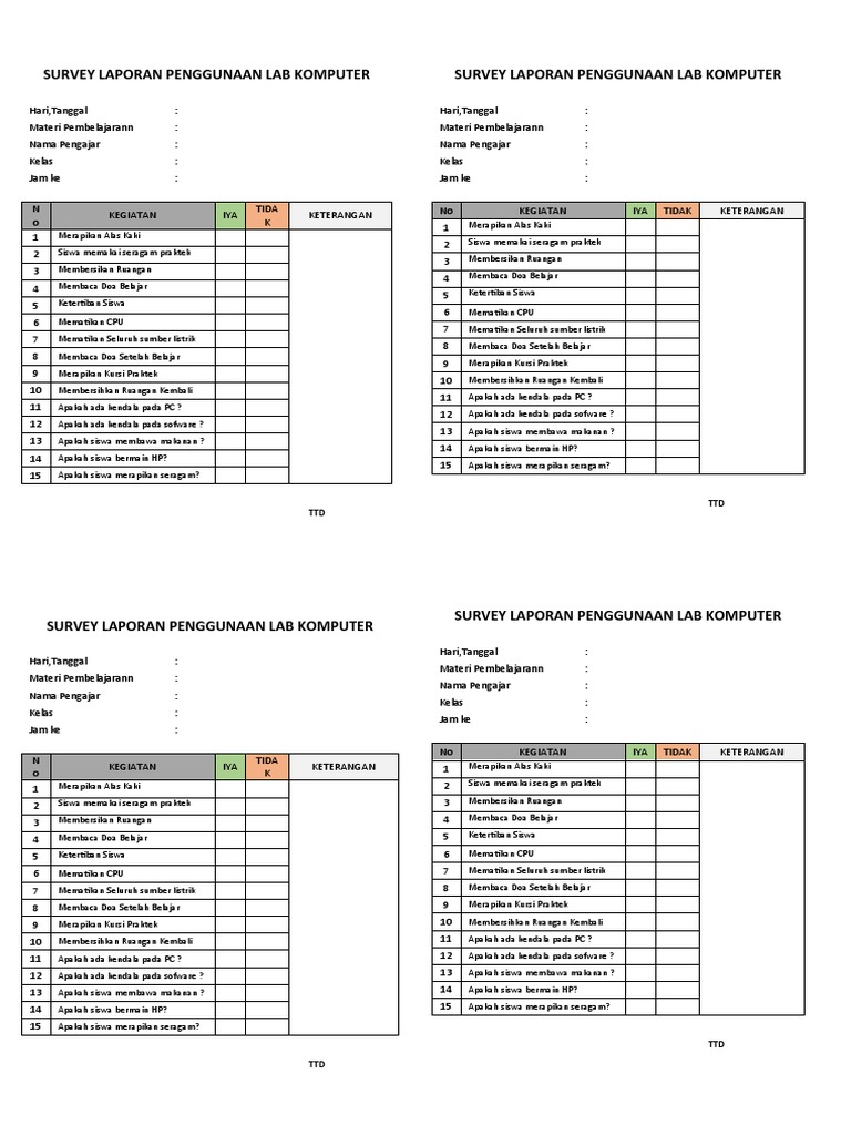 Survey Laporan Penggunaan Lab Komputer | PDF