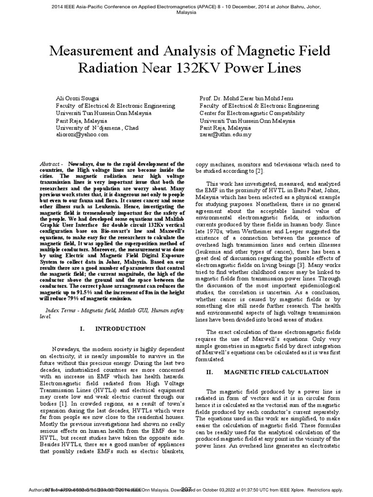Measurement and Analysis of Magnetic Field Radiation Near 132KV Power ...