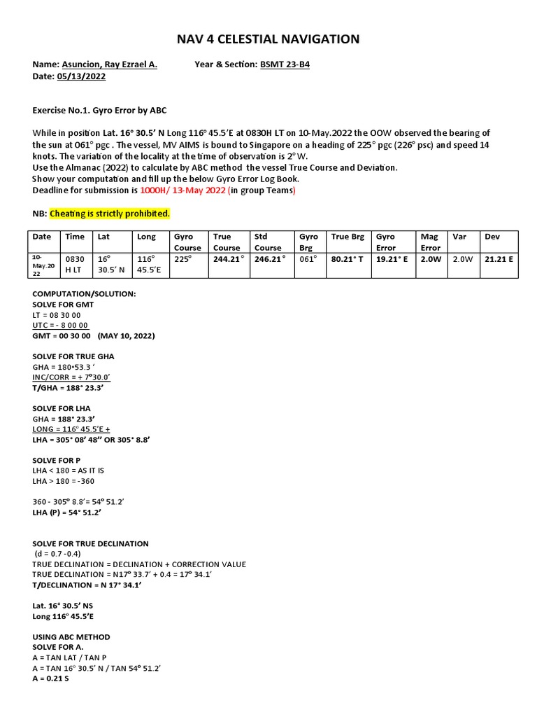 Gyro Error Calculation Using ABC Method | PDF | Navigation | Geography
