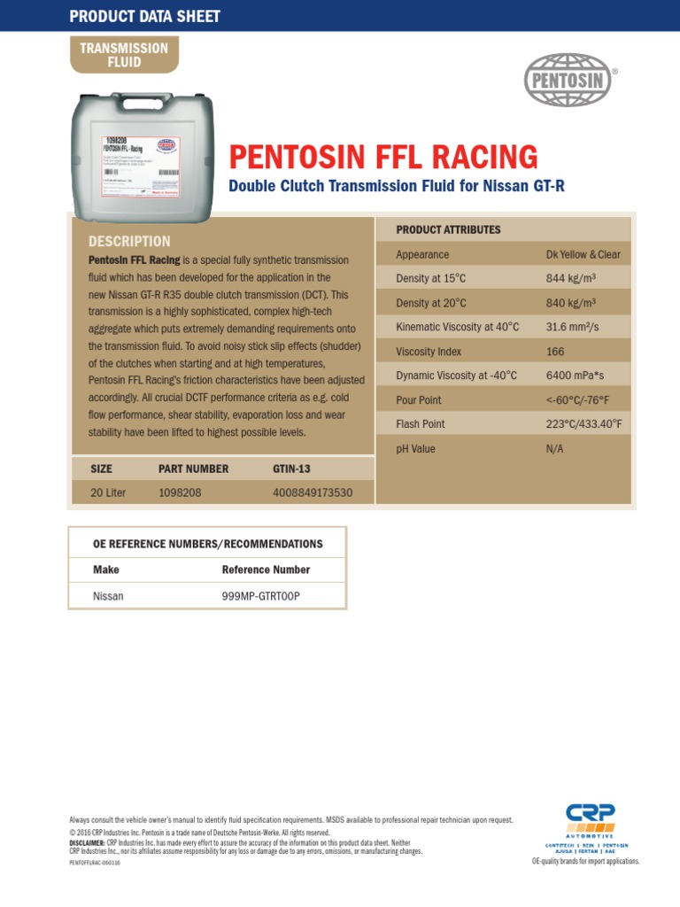 Pentosin FFL Racing | PDF | Viscosity | Fluid Mechanics