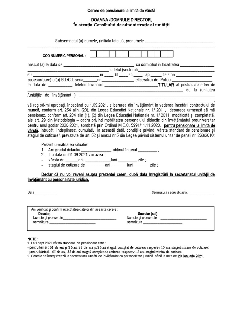 8. Cerere Pensionare Pentru Limita de Varsta PDF