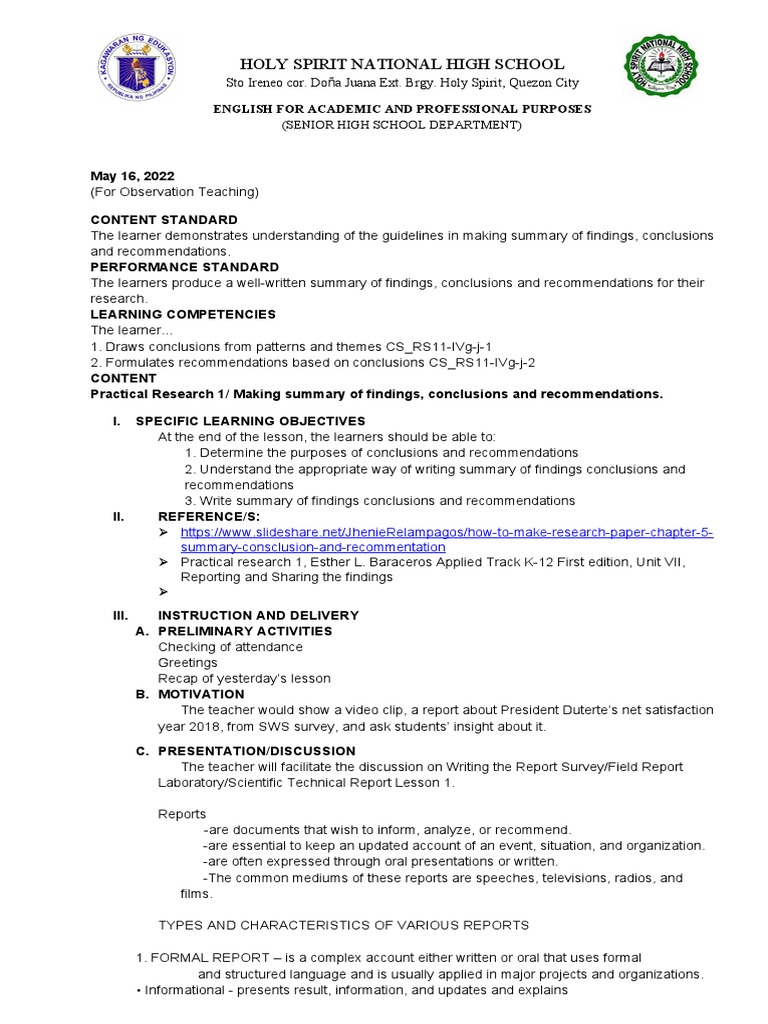Senior High Research Writing Guide | PDF | Science | Experience