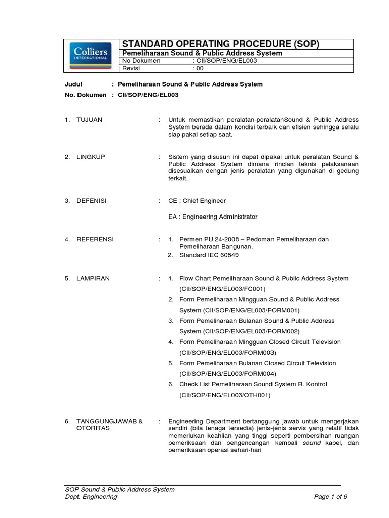 SOP ENG EL003 Sound Public Address System PDF