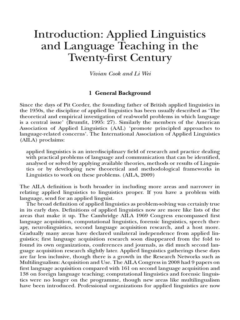 1.a. Introduction Applied Linguistics and Language Teaching in The
