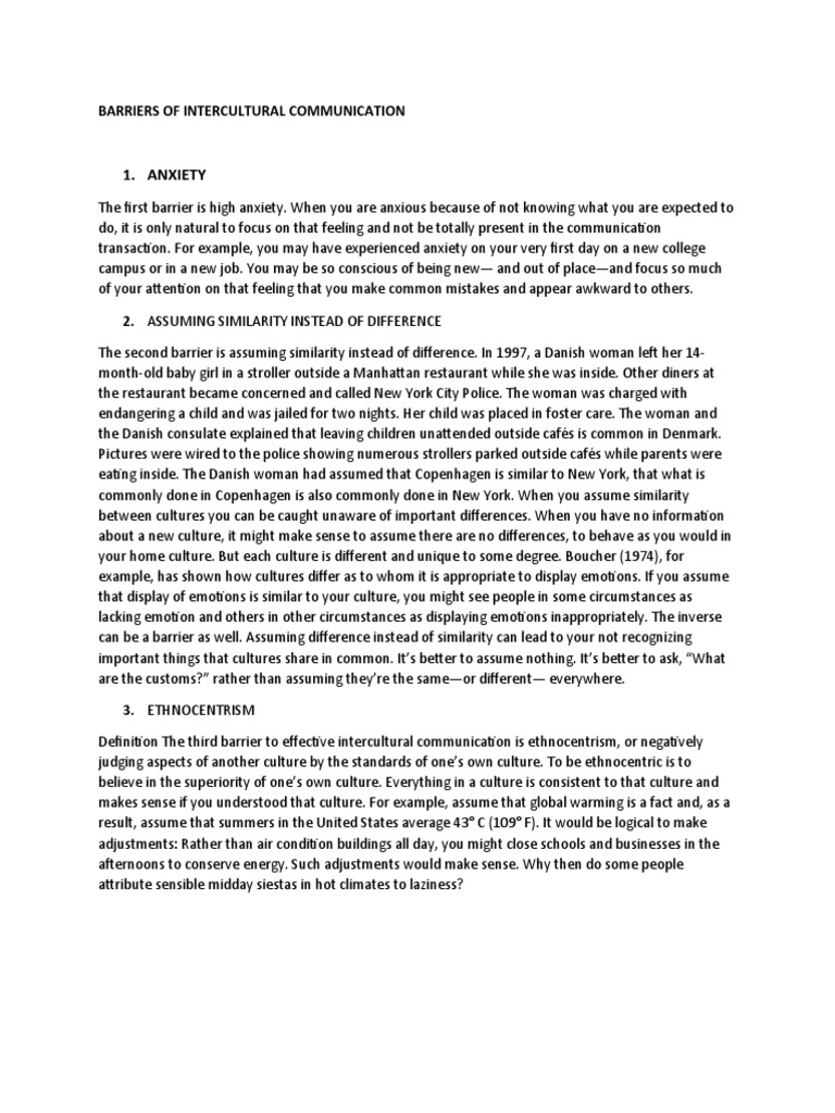 Intercultural Communication Barriers Explained | PDF | Anxiety | Cross ...