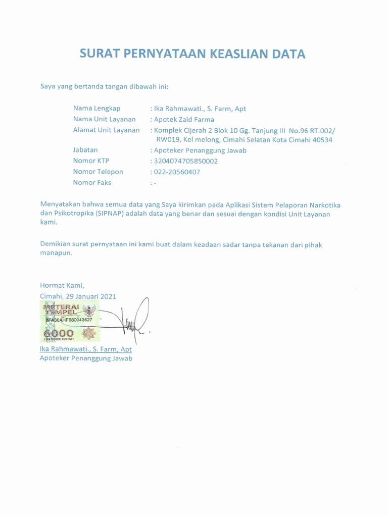 Surat Pernyataan Sipnap | PDF