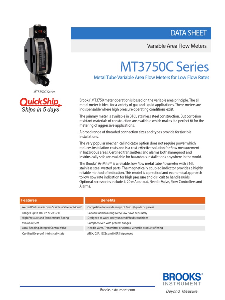 Variable Area Flow Meter Data Sheet mt3750 en PDF Flow Measurement