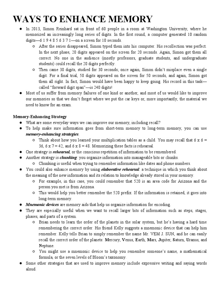 Ways to enhance memory download free pdf memory recall memory 