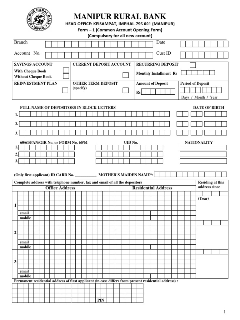 Manipur Rural Bank Account Opening Form | PDF | Banks | Deposit Account