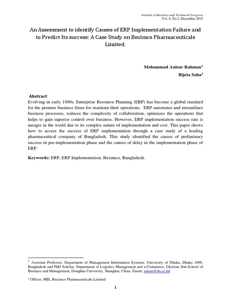 An Assessment To Identify Causes of ERP | PDF | Enterprise Resource ...