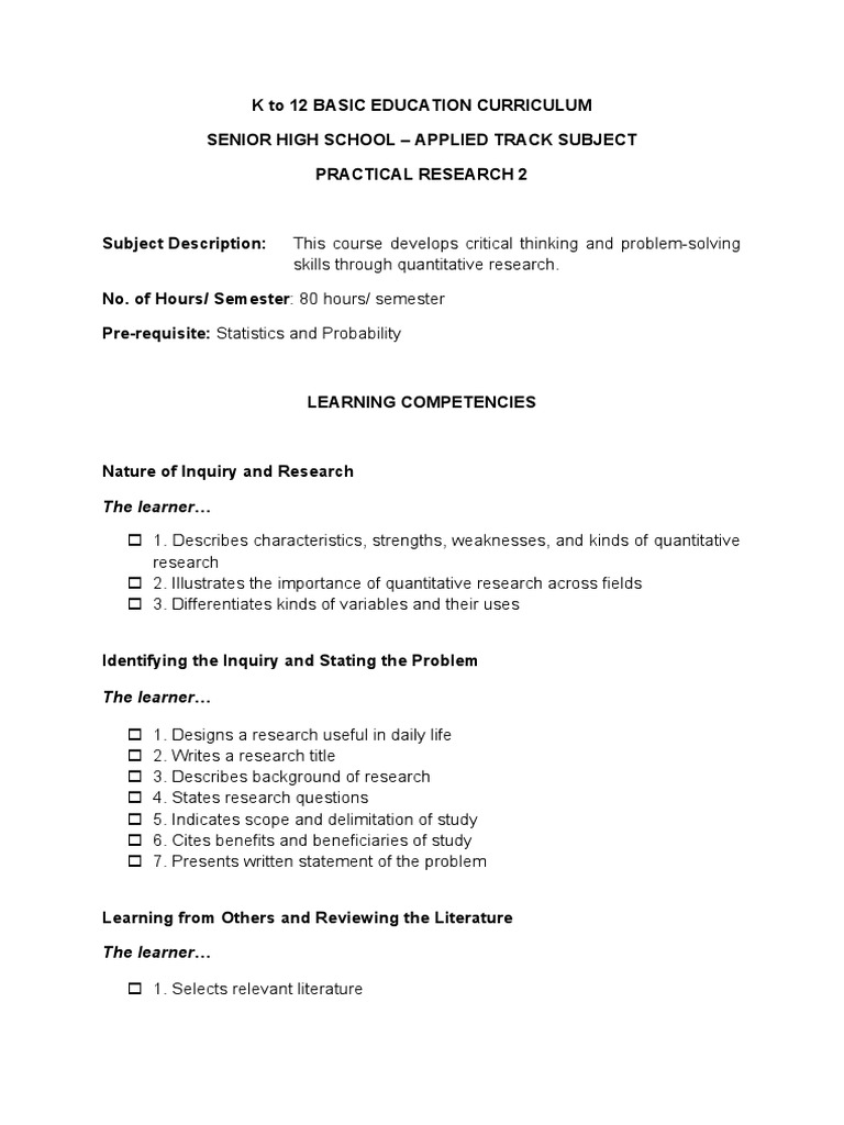 Practical Research 2 Curriculum Guide | PDF | Statistics | Data Analysis