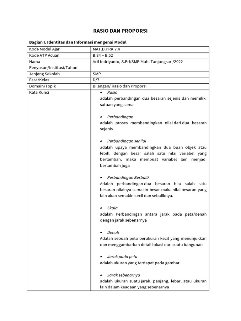 Modul Rasio dan Proporsi SMP | PDF
