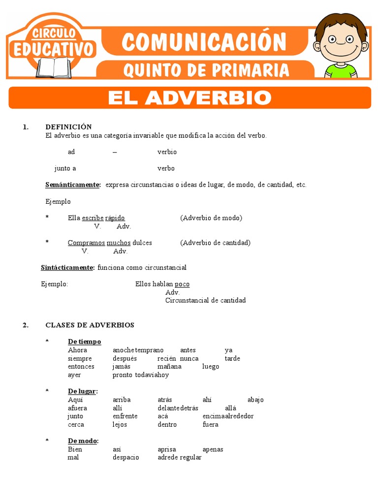 Adverbios para Quinto de Primaria | PDF | Adverbio | Lingüística