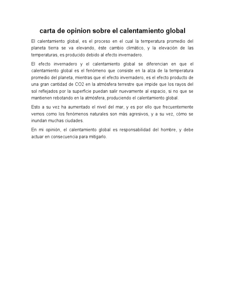 Carta de Opinion Sobre El Calentamiento Global PDF