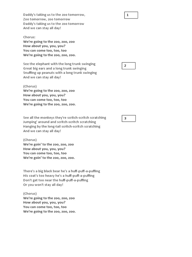 Lyrics-Going To The Zoo | PDF
