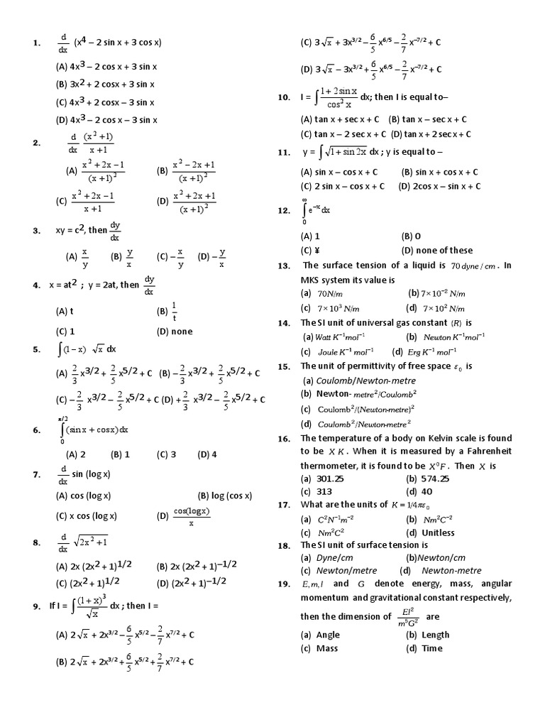 Calculus and Physics Problem Set | PDF | Euclidean Vector | Force