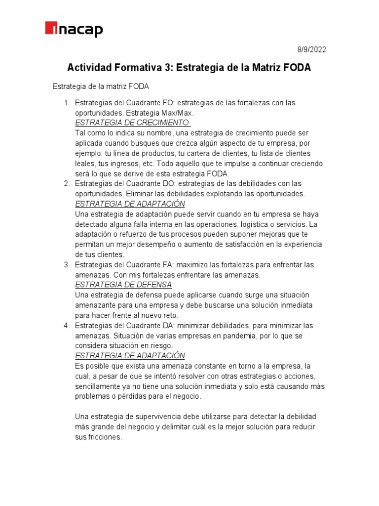 Estrategias de la Matriz FODA | PDF | Análisis FODA | Business