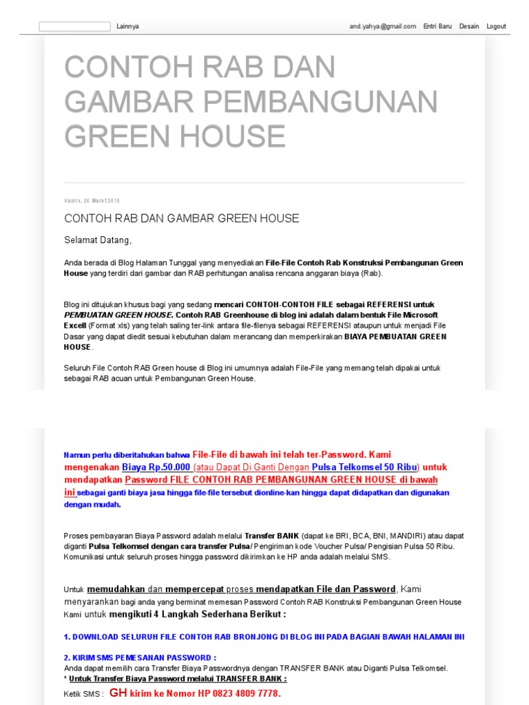 Contoh RAB dan Gambar Green House | PDF