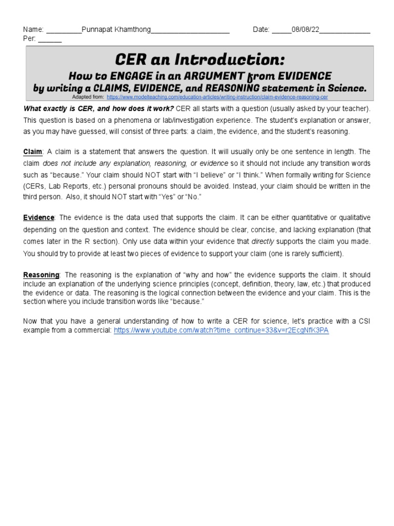 What Exactly Is CER, and How Does It Work? | PDF | Evidence | Question