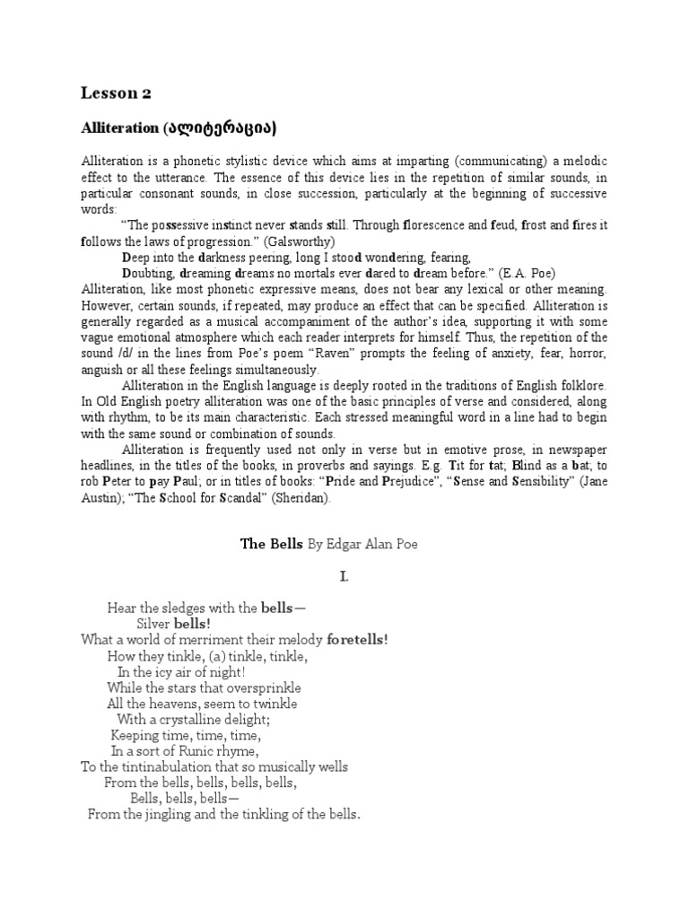 2.alliteration and Bells by POE PDF Poetry Linguistics