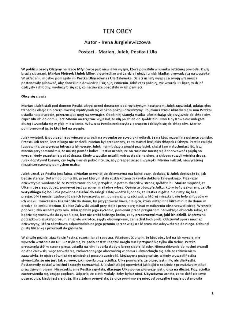 Ten Obcy Tekst Wolne Lektury Ten Obcy Szczegółowe Streszczenie | PDF