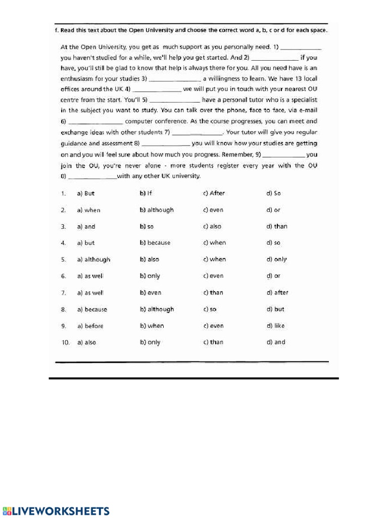 Open University Connectors Exercise PDF