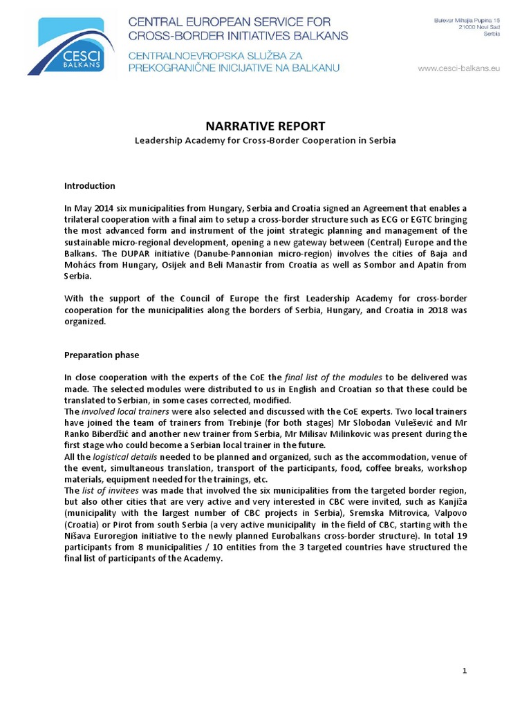 Sample Narrative Report Template | PDF | Serbia