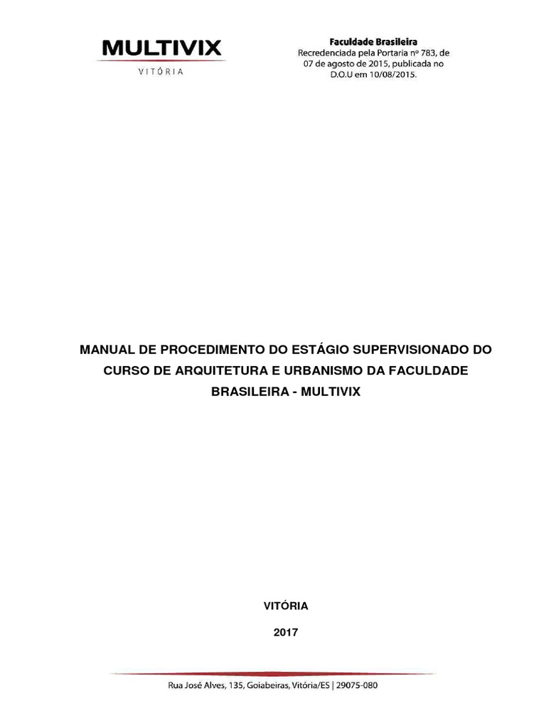 Manual de Estágio em Arquitetura MULTIVIX | PDF | Estágio | Procura de ...