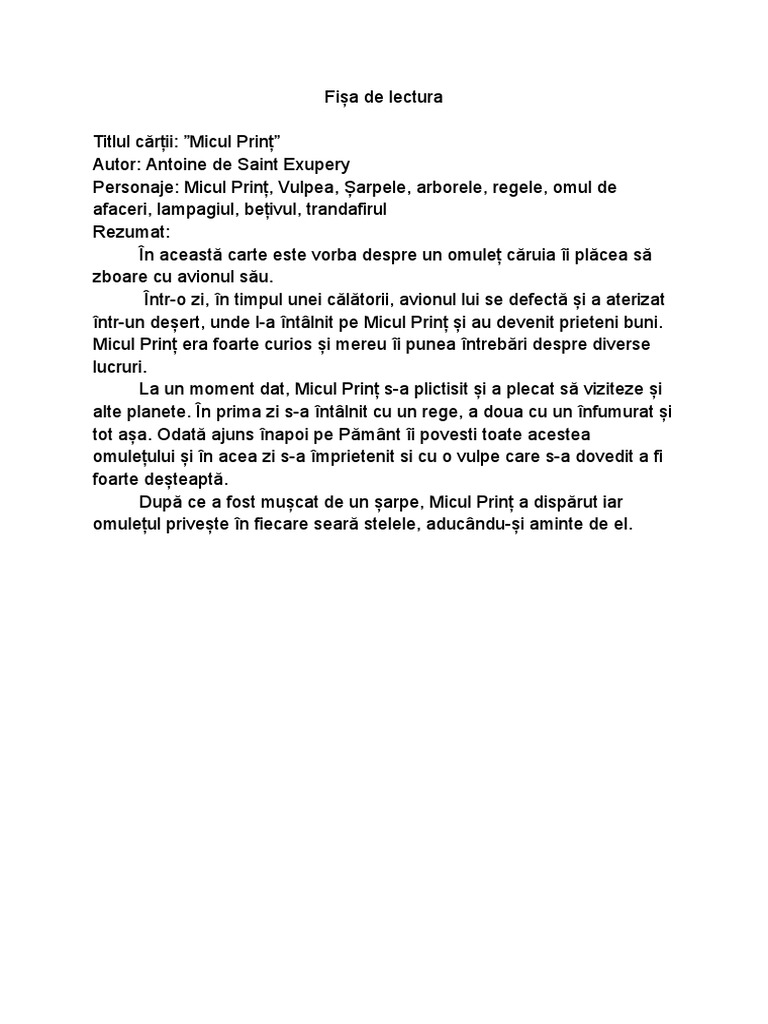 Fisa De Lectura Print Si Cersetor Micul Print- fisa de lectura | PDF