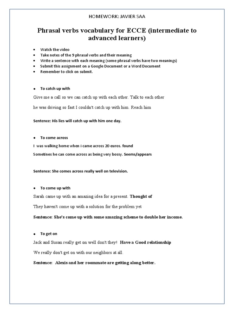 Phrasal Verbs for ECCE Homework Guide | PDF | Language Arts & Discipline