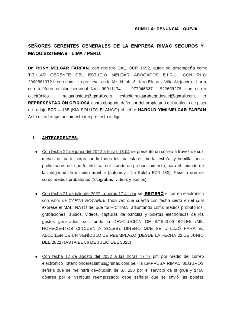 Queja - Denuncia | PDF | Los consumidores | Daños y perjuicios
