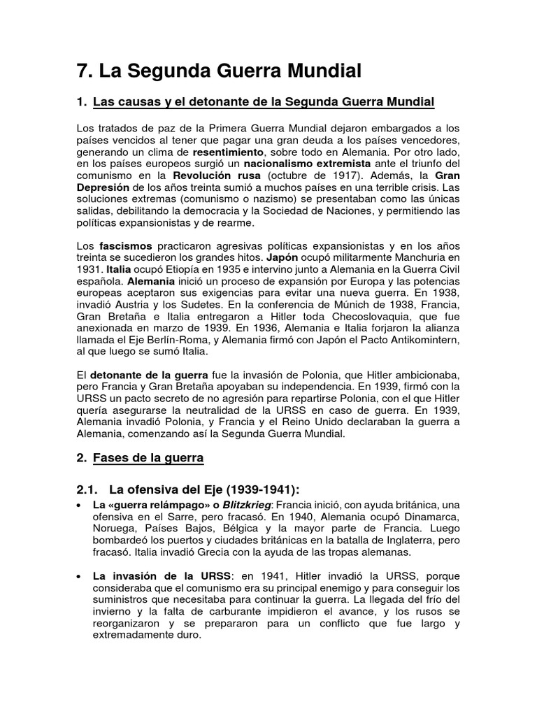 Causas y consecuencias de la Segunda Guerra Mundial | PDF | Alemania ...