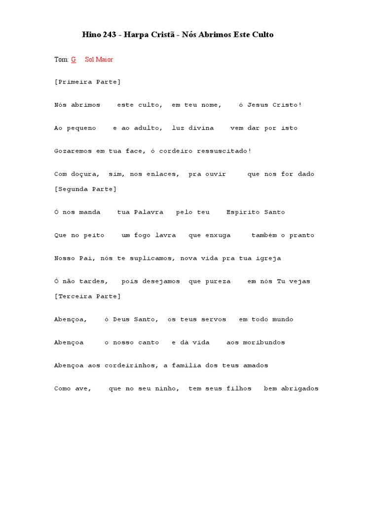 Hino 243 - Harpa Cristã - Nós Abrimos Este Culto | PDF