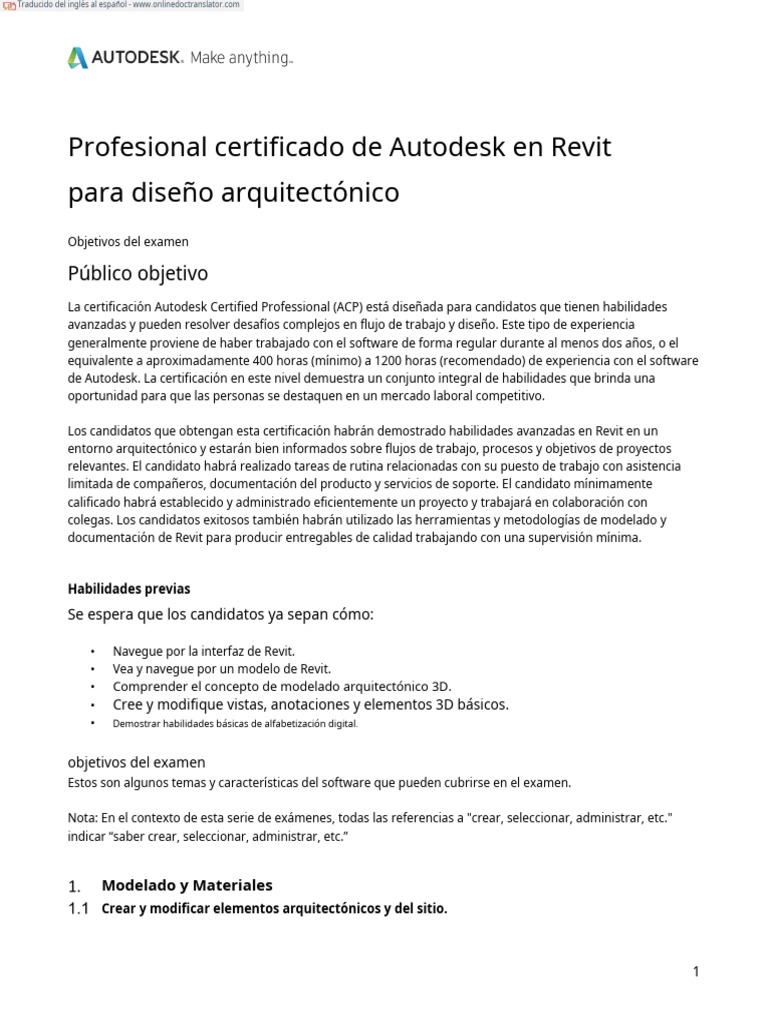 Certificación ACP en Revit Arquitectónico | PDF | Autodesk Revit | Software