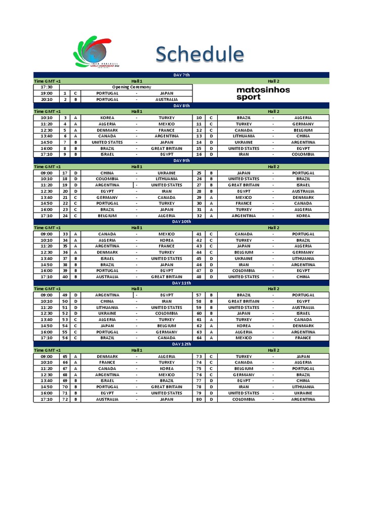 World Championships Schedule PDF