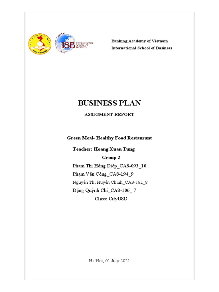 Business Plan - Healthy Food | PDF
