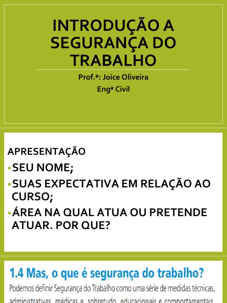 Introdução Segurança Do Trabalho | PDF | Segurança e saúde ocupacional ...