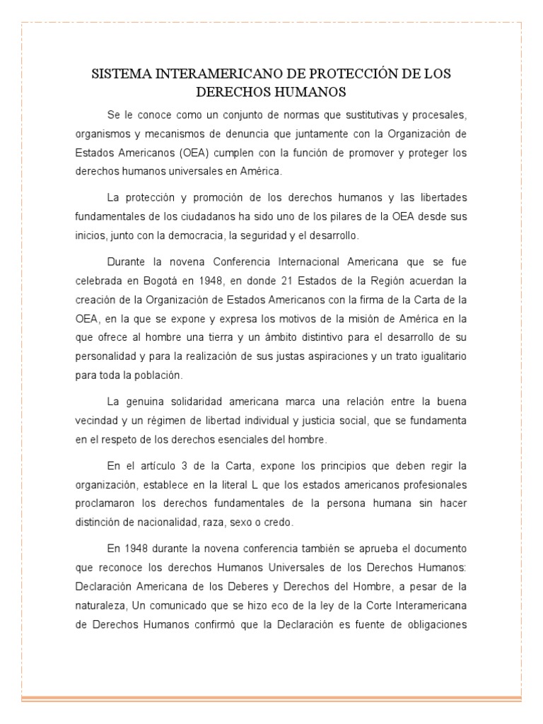 Sistema Interamericano de Derechos Humanos | PDF | Convenio europeo de ...