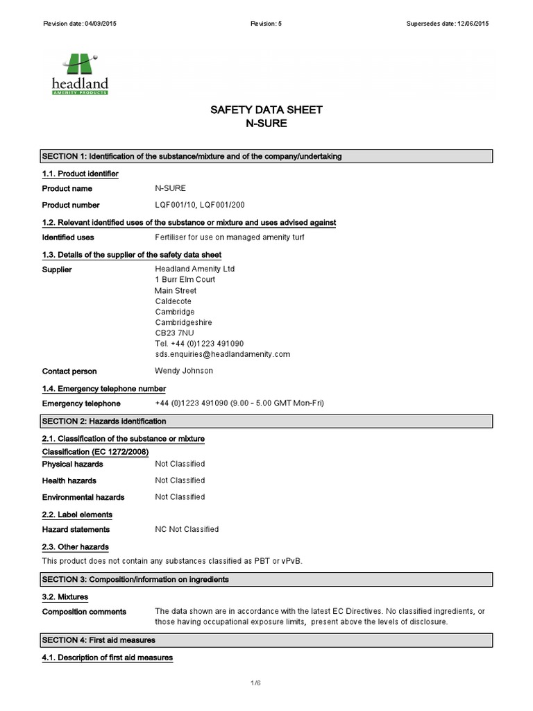 N-Sure SDS 04092015 Rev 5 | PDF | Dangerous Goods | Firefighting