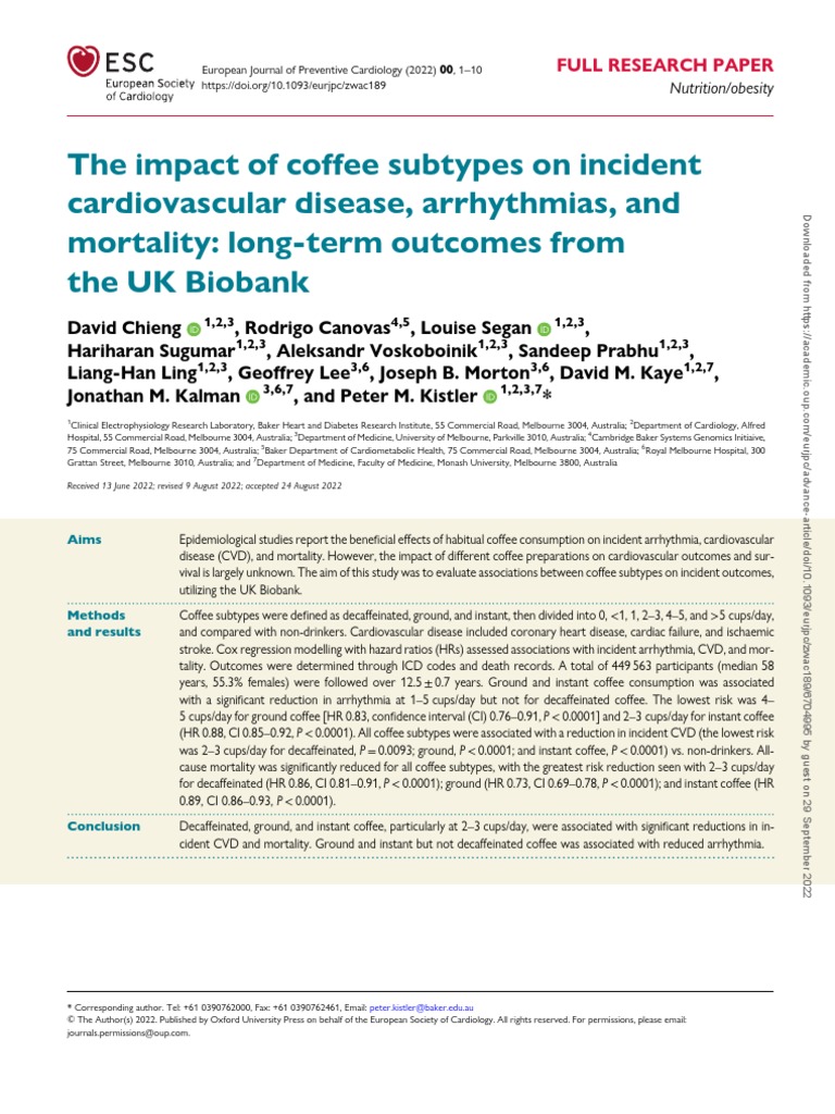 The Impact of Coffee Subtypes On Incident Cardiovascular Disease