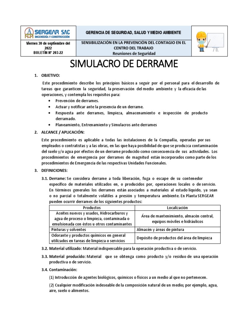 Simulacro de Derrame de Sustancias Químicas | PDF | Contaminación ...
