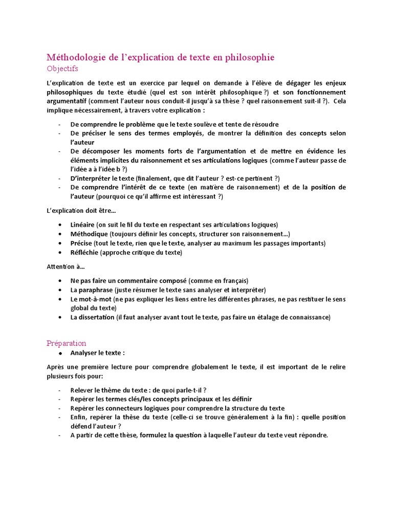 Bac Stmg Philo Explication De Texte Fiche explication de texte philo | PDF