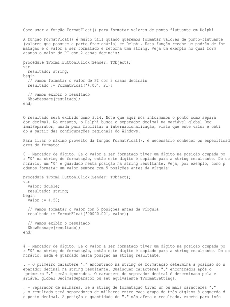 Usando A Função FormatFloat | PDF | Ensino de Matemática | Áreas de ...