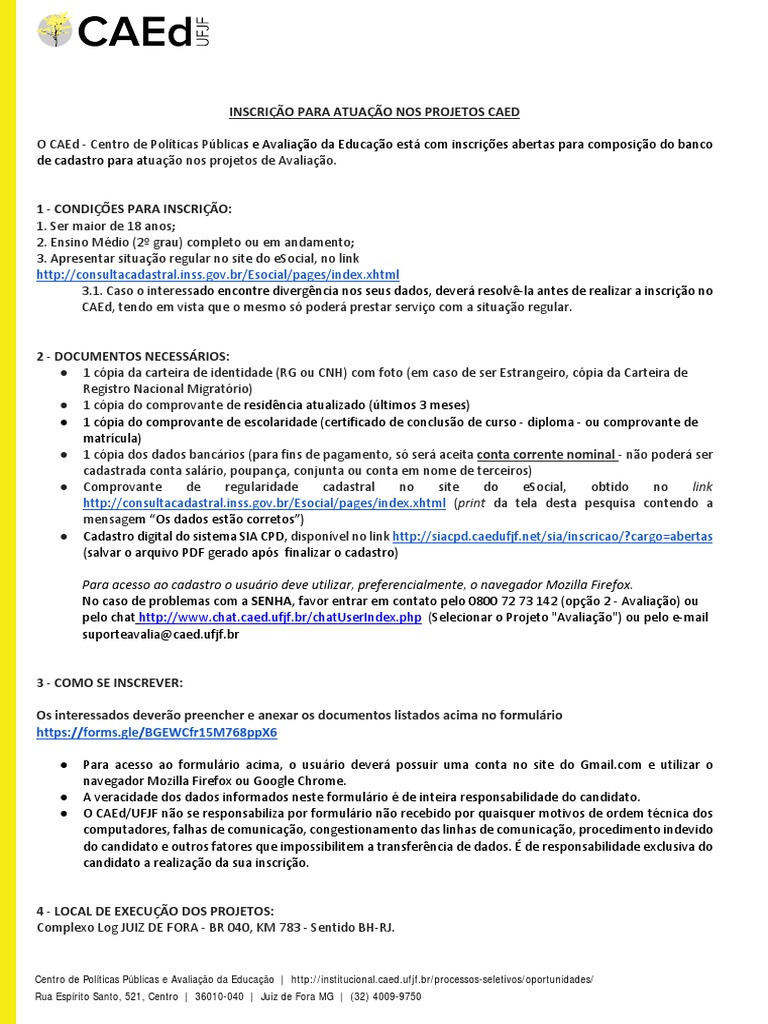 Inscrição para Atuação Nos Projetos CAEd | PDF