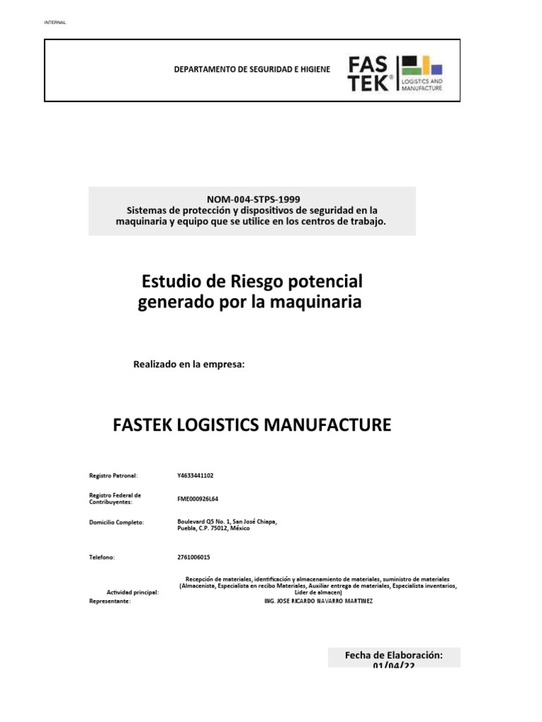 Análisis de Riesgo en Maquinaria Fastek | PDF