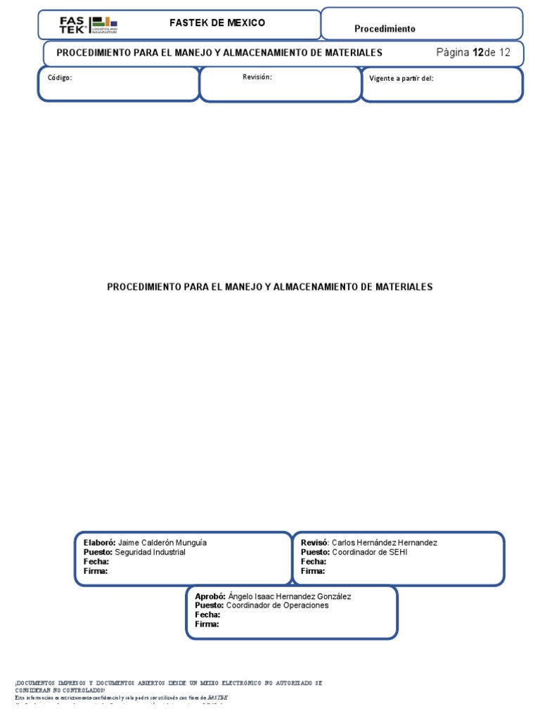 Procedimiento para El Manejo y Almacenamiento de Materiales | PDF ...