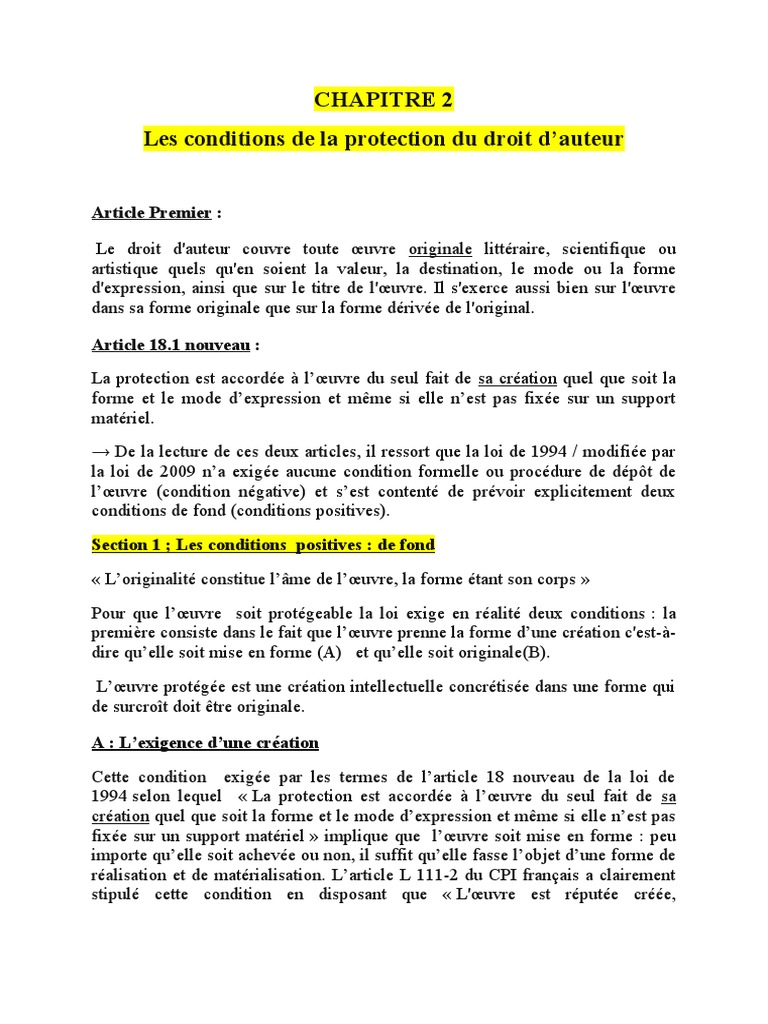Conditions de protection du droit d'auteur | PDF | Justice | Crime et ...