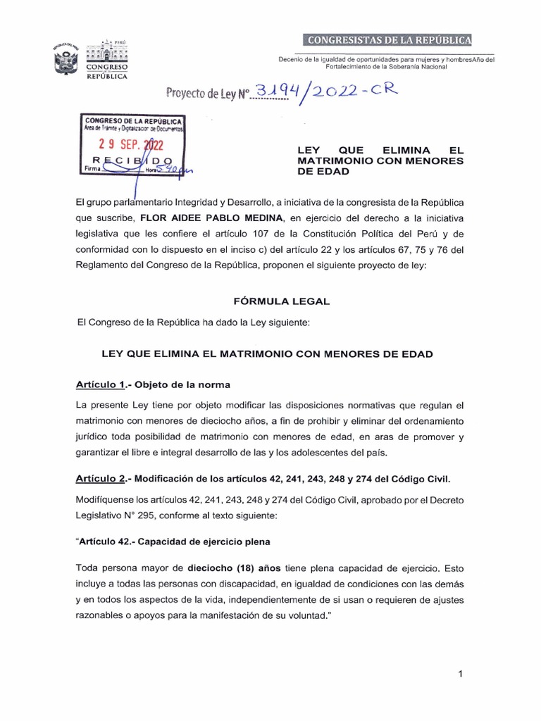 Presentan Proyecto de Ley para Eliminar El Matrimonio Con Menores de ...